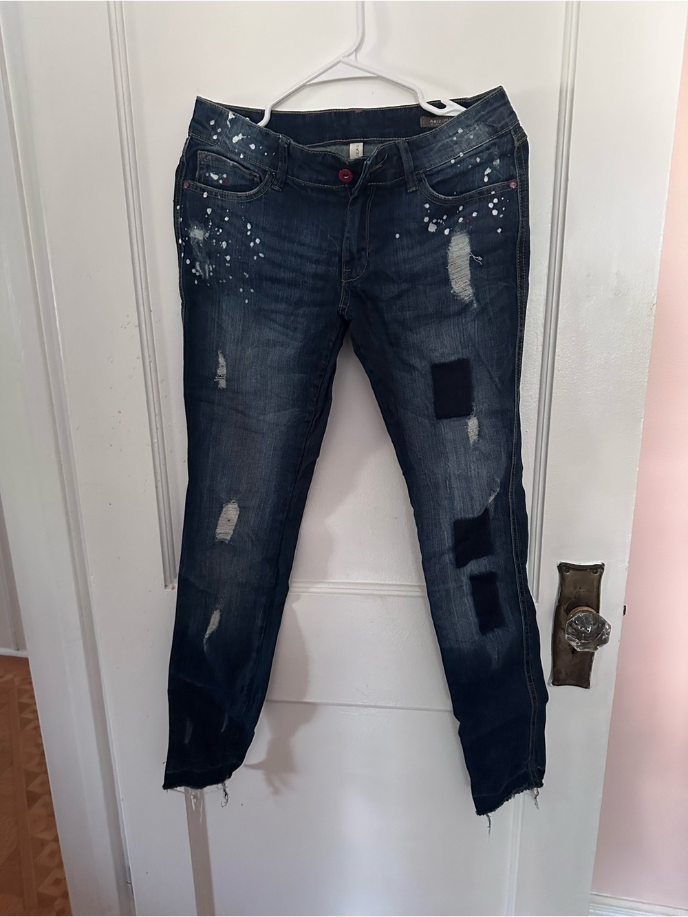 Mango Dark Blue Skinny Jeans with White Paint-Splatter